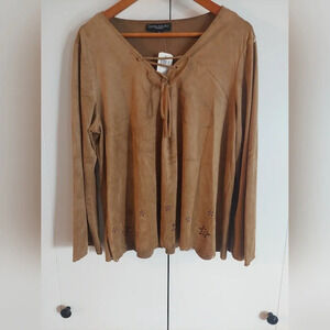 Vintage Boho Faux Suede Scalloped hem blouse top Festival Western Hippie size 2X